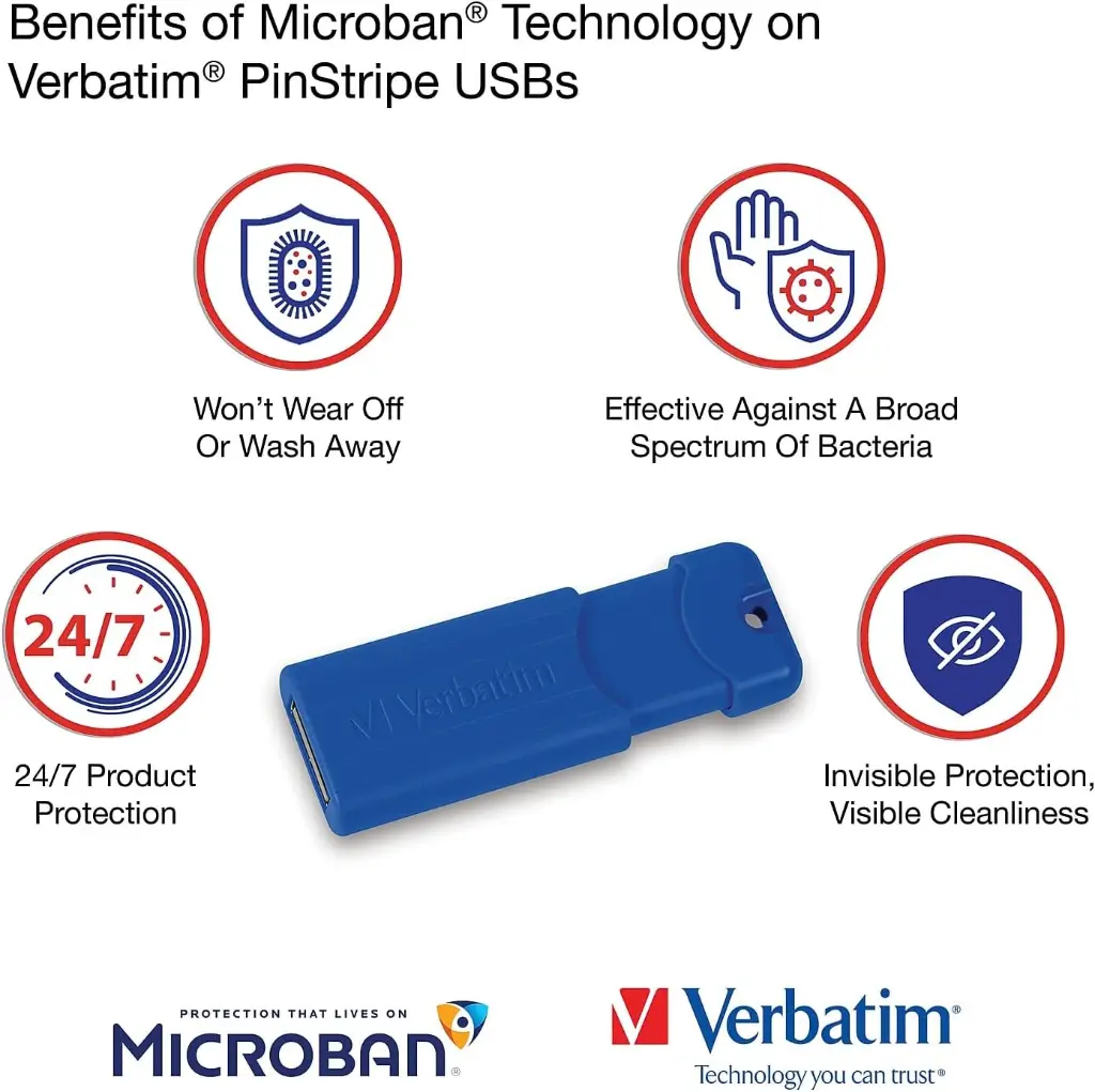 Verbatim Pinstripe 16GB USB 3.2 Type A Flash Drive, Assorted Colors, 3Pack3.webp