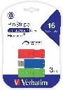  Verbatim Pinstripe 16GB USB 3.2 Type A Flash Drive, Assorted Colors, 3/Pack