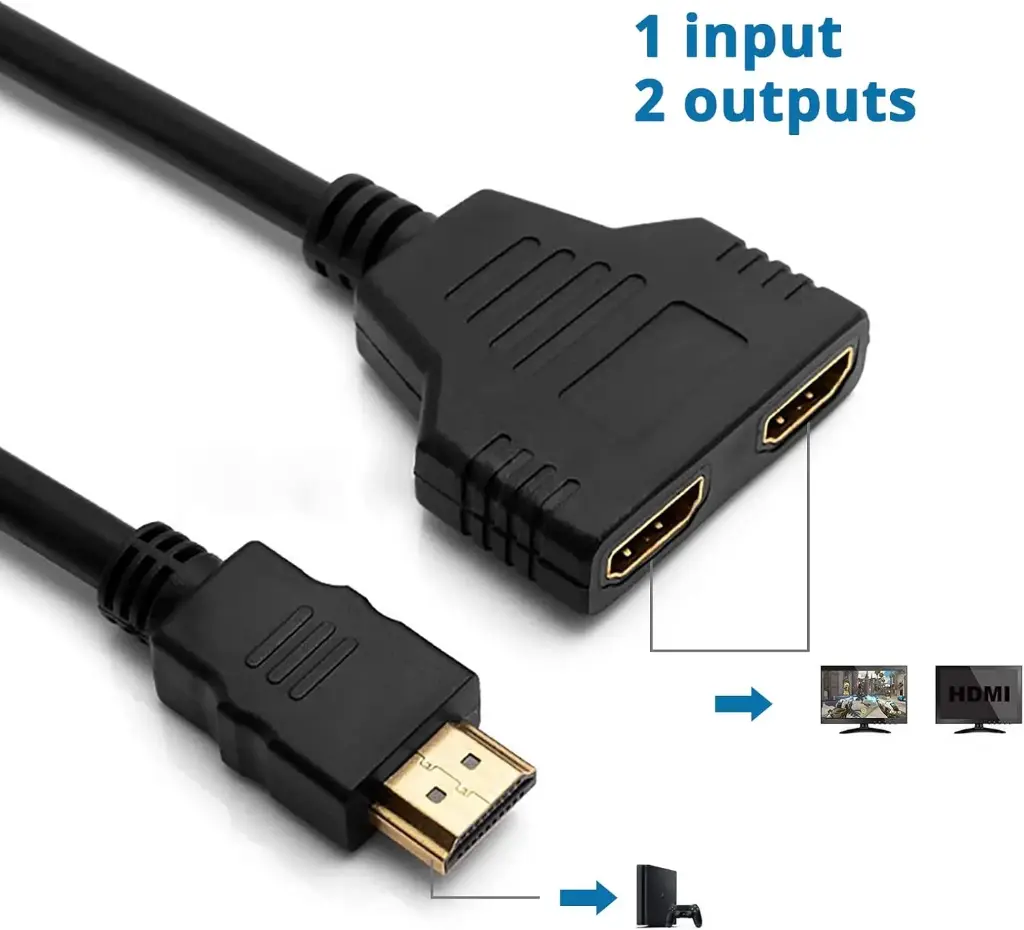 HDMI Splitter Cables Male 1080P to Dual HDMI Female 1 to 2 Way HDMI Splitter Adapter Cable for HDTV HD, LED, LCD, TV, Support Two TVs at The Same Time