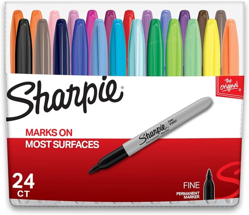 Sharpie Permanent Markers, Fine Point, Assorted Colors, 24 Count
