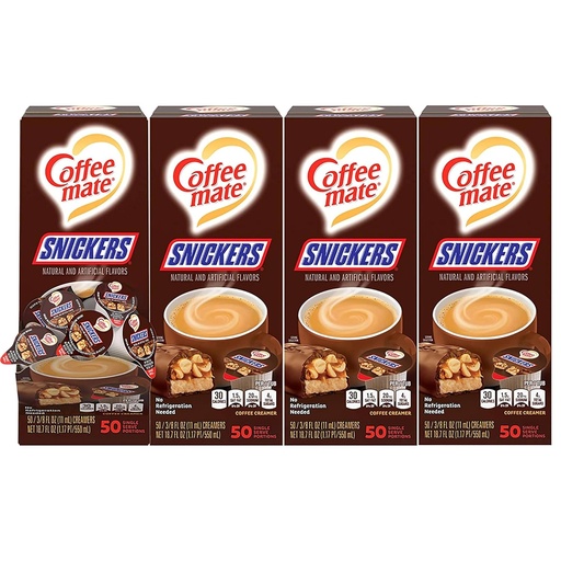 Nestle Coffee mate Coffee Creamer, Snickers, Liquid Creamer Singles, Non Dairy, No Refrigeration, 0.375 fl oz Tubs (Pack of 200)